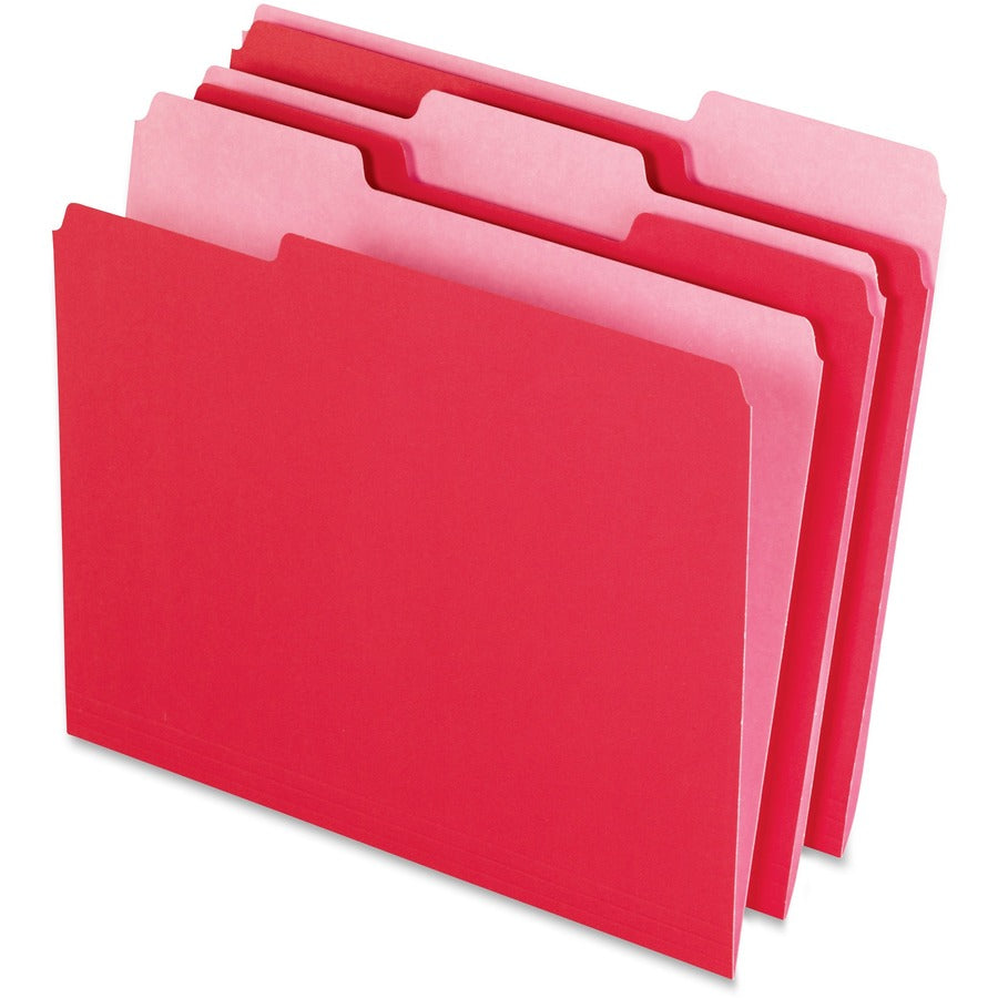 Pendaflex 1/3 Tab Cut Letter Top Tab File Folder - 8 1/2" x 11" - Top Tab Location - Assorted Tab Position - 11 pt. - 1 Plys - Red - Acid-free - 10% Recycled - 100 / Box