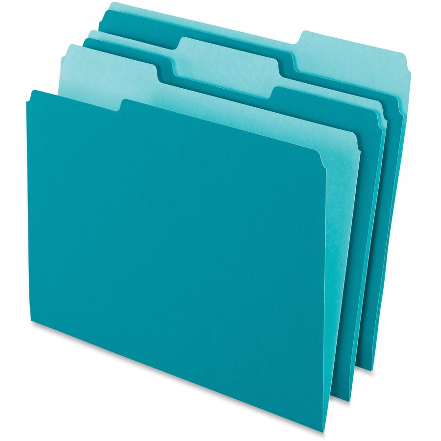 Pendaflex 1/3 Tab Cut Letter Top Tab File Folder - 8 1/2" x 11" - Top Tab Location - Assorted Tab Position - 11 pt. - 1 Plys - Teal - Acid-free - 10% Recycled - 100 / Box