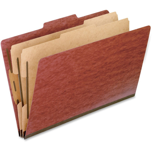 Pendaflex 2/5 Tab Cut Legal Classification Folder - 8 1/2" x 14" - 2" Expansion - 4 Fastener - 2" for Folder, 1" for Divider - 2 Divider - 25 pt. - Pressboard, Tyvek - Red - Reinforced Gusset, Moisture Resistant, Dirt Resistant, Acid-free - 65% Recycle...