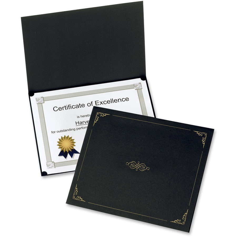 Oxford Letter Certificate Holder - 8 1/2" x 11" - Linen - Black - Acid-free - 5 / Pack