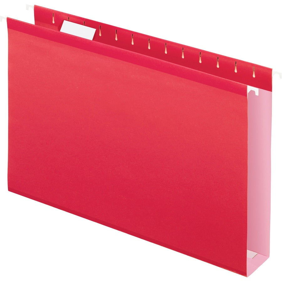 Pendaflex 1/5 Tab Cut Legal Hanging Folder - 8 1/2" x 14" - 2" Expansion - Pressboard, Poly - Red - Water Resistant, Wear Resistant, Tear Proof, Infopocket - 10% Recycled - 25 / Box