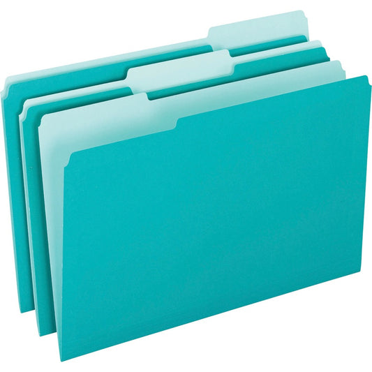 Pendaflex 1/3 Tab Cut Letter Top Tab File Folder - 8 1/2" x 11" - Top Tab Location - Assorted Tab Position - Aqua - 10% Recycled - 100 / Box