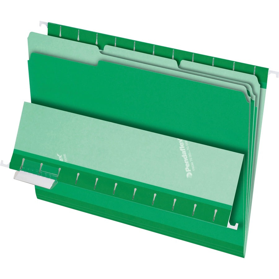Pendaflex 1/3 Tab Cut Letter Top Tab File Folder - 8 1/2" x 11" - Top Tab Location - Assorted Tab Position - Green - 10% Recycled - 100 / Box