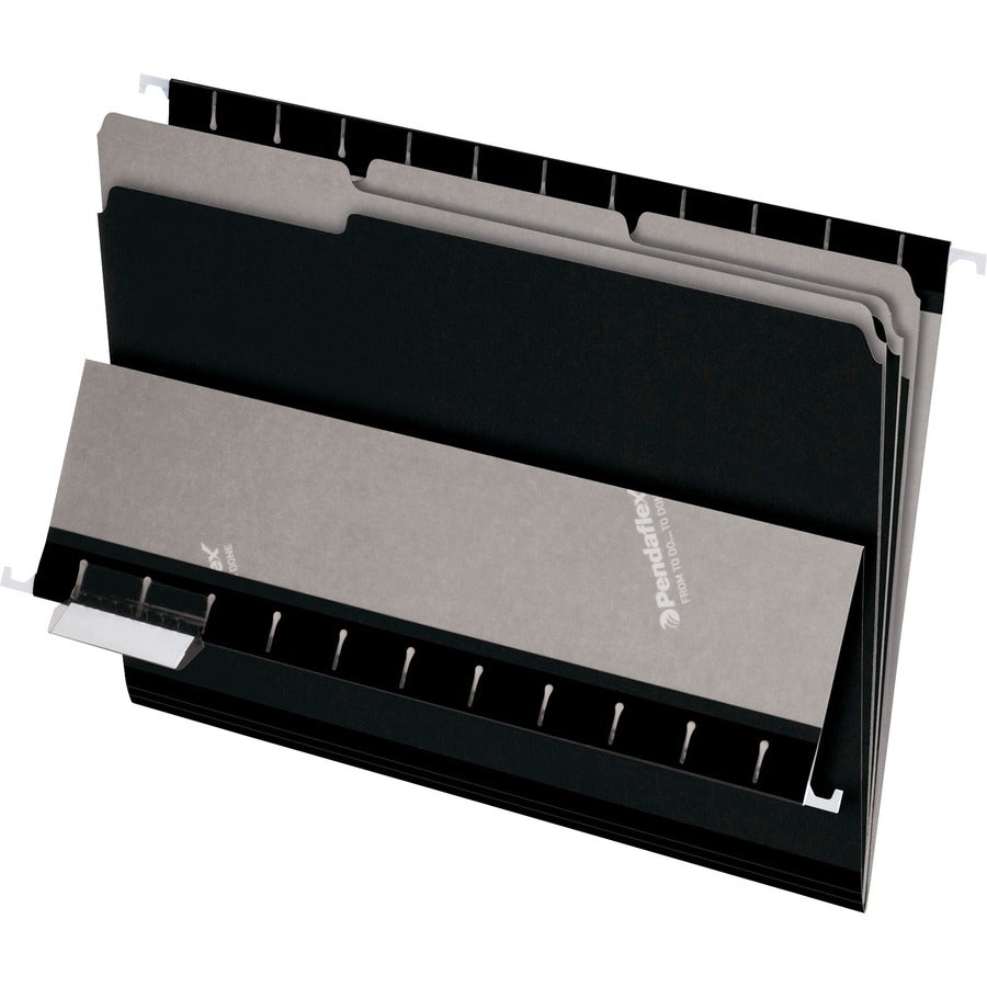 Pendaflex 1/3 Tab Cut Letter Top Tab File Folder - 8 1/2" x 11" - Top Tab Location - Assorted Tab Position - Black - 10% Recycled - 100 / Box