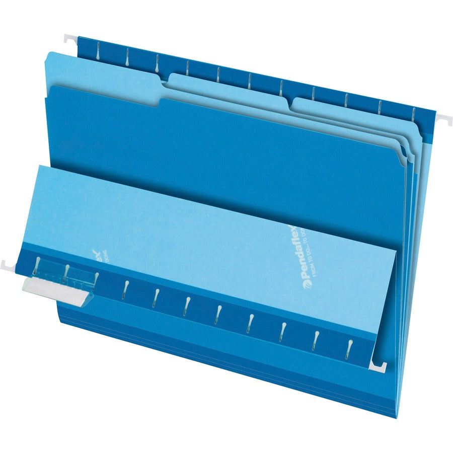 Pendaflex 1/3 Tab Cut Letter Top Tab File Folder - 8 1/2" x 11" - Top Tab Location - Assorted Tab Position - Blue - 10% Recycled - 100 / Box