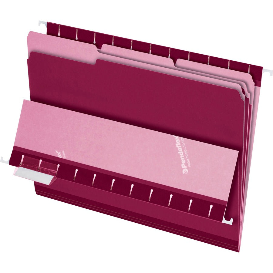 Pendaflex 1/3 Tab Cut Letter Top Tab File Folder - 8 1/2" x 11" - Burgundy - 10% Recycled - 100 / Box