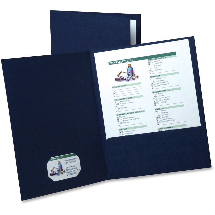 Oxford Letter Pocket Folder - 8 1/2" x 11" - 2 Internal Pocket - Linen - Navy Blue - 35% Recycled - 5 / Pack