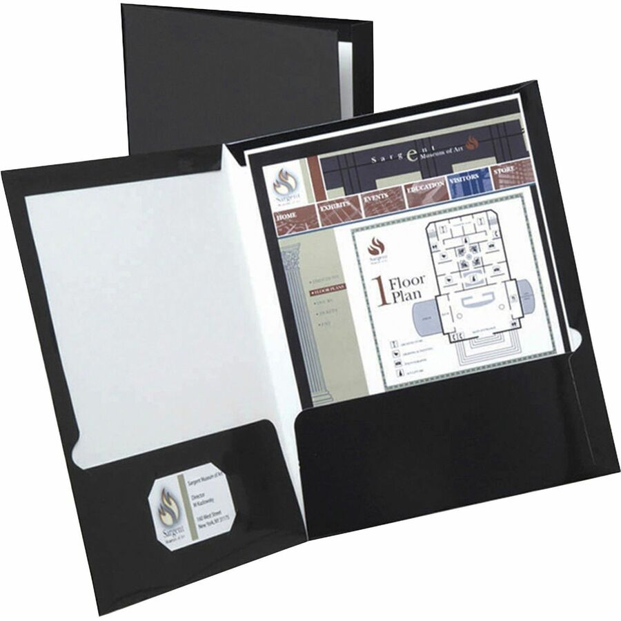 Oxford Showfolio Letter Pocket Folder - 8 1/2" x 11" - 100 Sheets Capacity - 2 Internal Pocket - Black - Laminated, Twin Pocket - 25 / Box