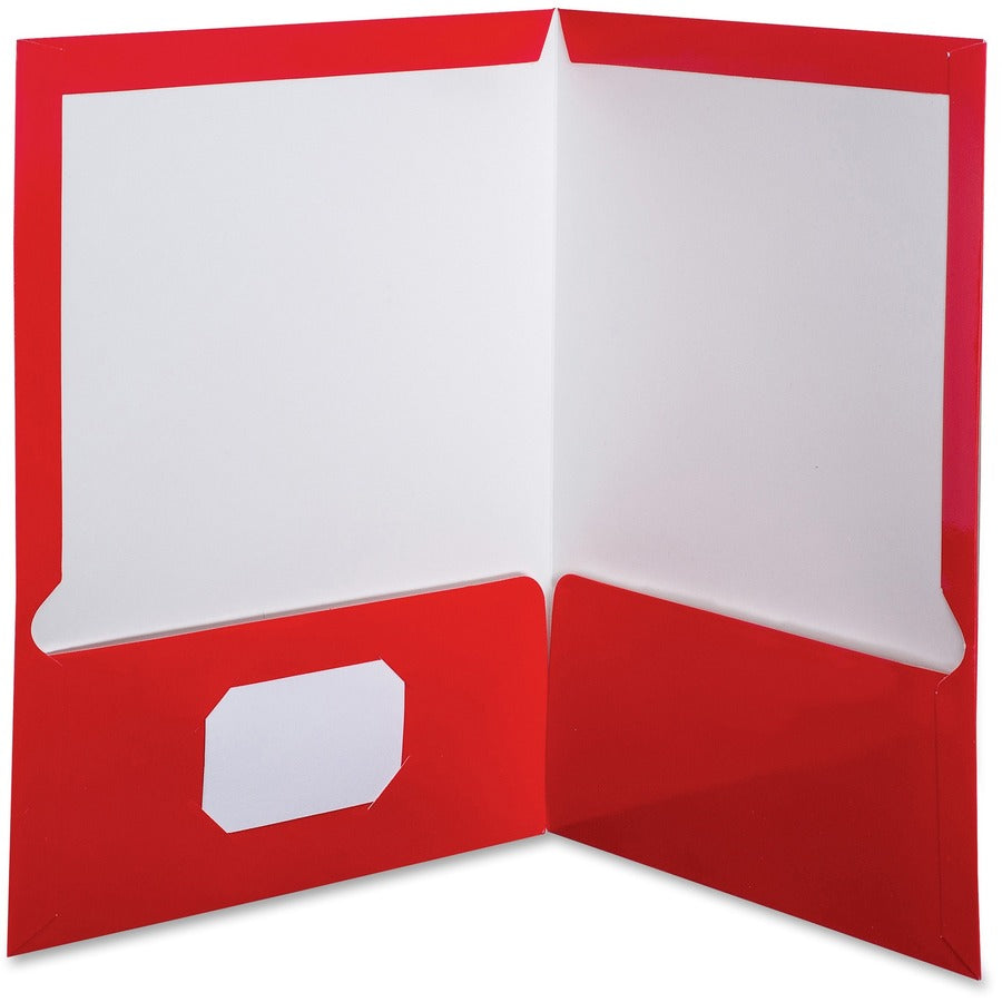 Oxford Letter Pocket Folder - 8 1/2" x 11" - 100 Sheets Capacity - 2 Pocket - Red - Laminated, High Gloss, Soil Resistant, Moisture Resistant, Die-cut - 25 / Box