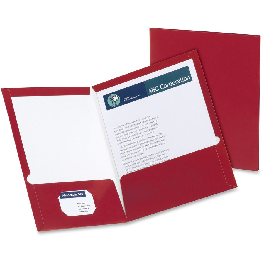 Oxford Letter Pocket Folder - 8 1/2" x 11" - 2 Pocket - Crimson Red - Laminated - 25 / Box