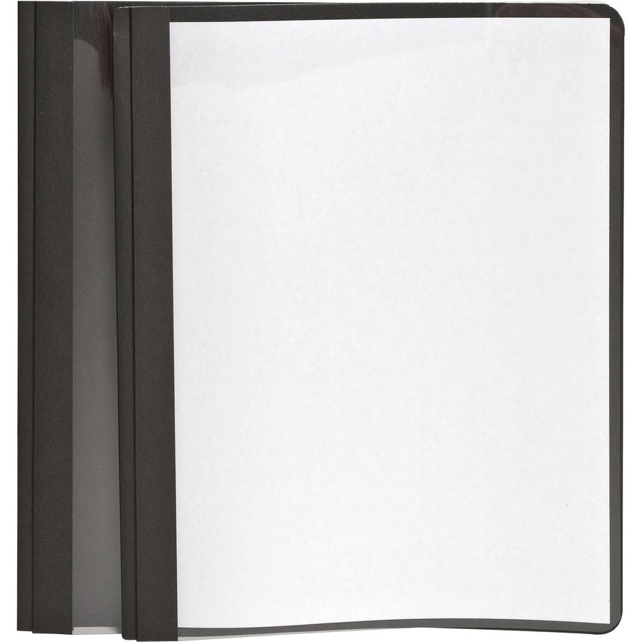 Oxford Letter Report Cover - 8 1/2" x 11" - 100 Sheets Capacity - 3 x Tang Fastener - 1/2" for Folder - Leatherette - Black, Clear - 25 / Box