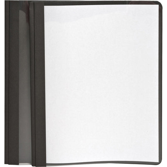 Oxford Letter Report Cover - 8 1/2" x 11" - 100 Sheets Capacity - 3 x Tang Fastener - 1/2" for Folder - Leatherette - Black, Clear - 25 / Box