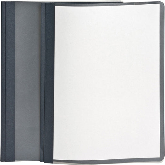 Oxford Letter Report Cover - 8 1/2" x 11" - 100 Sheets Capacity - 3 x Tang Fastener - 1/2" for Folder - Leatherette - Dark Blue, Clear - 10% Recycled - 25 / Box