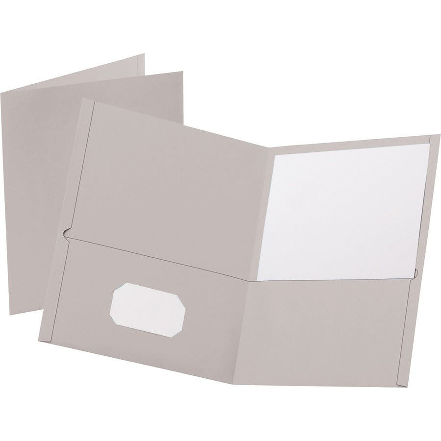 Oxford Letter Recycled Pocket Folder - 8 1/2" x 11" - 100 Sheets Capacity - 2 Internal Pocket - Leatherette - Gray - Turned Edge - 10% Recycled - 25 / Box