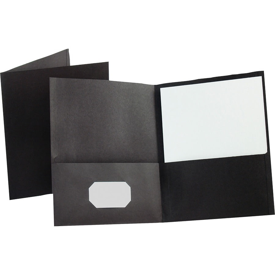 Oxford Letter Pocket Folder - 8 1/2" x 11" - 100 Sheets Capacity - 2 Internal Pocket - Leatherette - Black - Turned Edge - 10% Recycled - 25 / Box