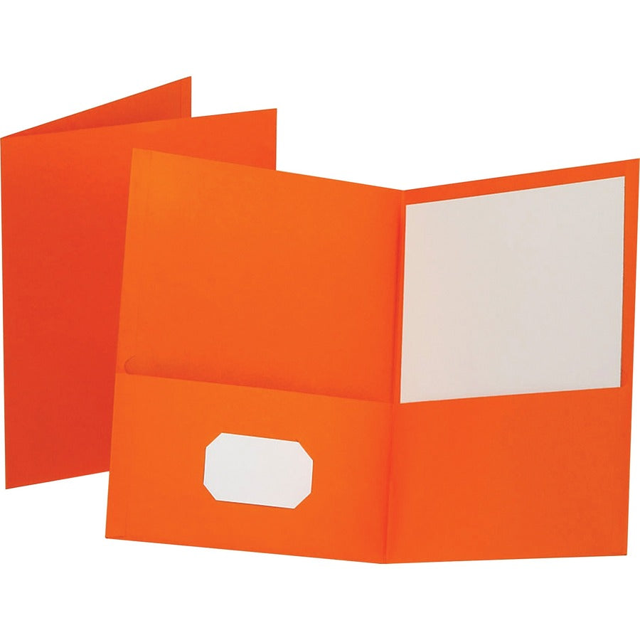 Oxford Letter Pocket Folder - 8 1/2" x 11" - 100 Sheets Capacity - 2 Internal Pocket - Leatherette - Orange - Turned Edge - 10% Recycled - 25 / Box
