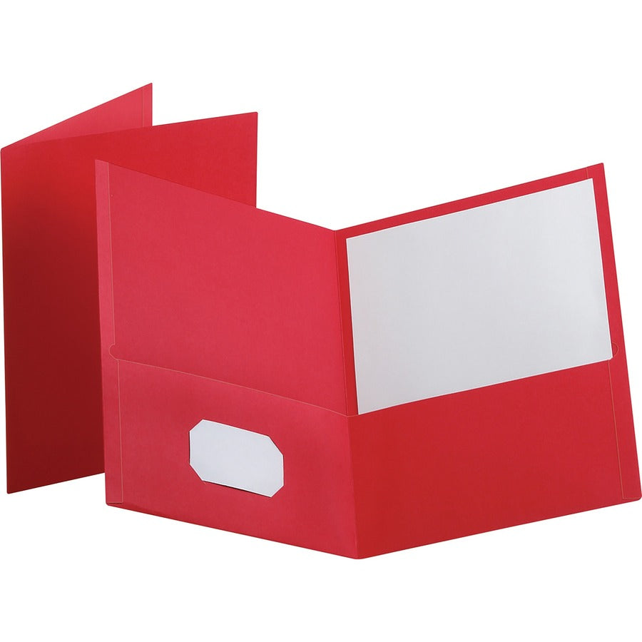 Oxford Letter Pocket Folder - 8 1/2" x 11" - 100 Sheets Capacity - 2 Internal Pocket - Leatherette - Red - Turned Edge - 10% Recycled - 25 / Box