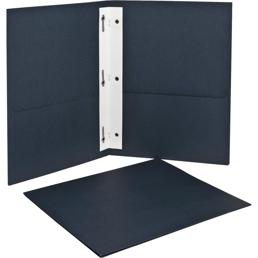 Oxford Letter Pocket Folder - 8 1/2" x 11" - 3 Fastener - 1/2" for Folder - 2 Inside Front & Back Pocket - Leatherette - Dark Blue - Tear Resistant - 10% Recycled - 25 / Box