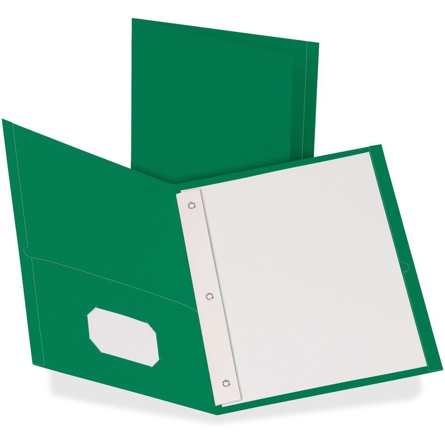 Oxford Letter Pocket Folder - 8 1/2" x 11" - 3 Fastener - 1/2" for Folder - 2 Inside Front & Back Pocket - Leatherette - Hunter Green - Tear Resistant - 10% Recycled - 25 / Box