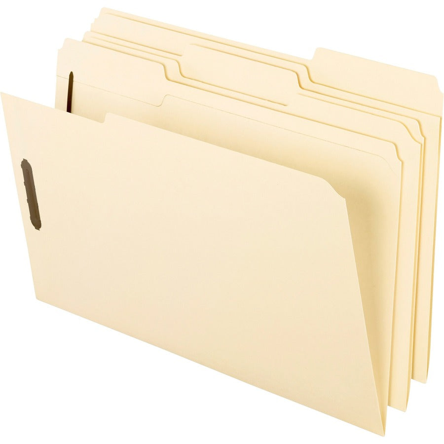 Pendaflex 1/3 Tab Cut Legal Top Tab File Folder - 8 1/2" x 14" - 2 Fastener - 2" for Folder - Top Tab Location - Assorted Tab Position - 11 pt. - Manila Paper - Manila - Reinforced Tab, Heavyweight Cover, Embossed, Durable - 10% Recycled - 50 / Box
