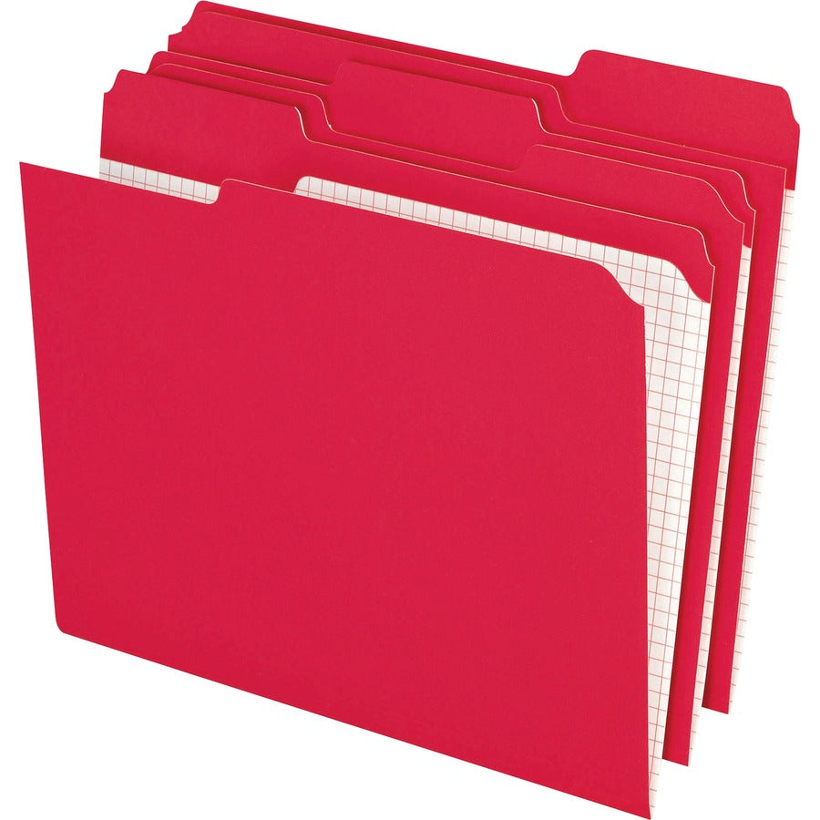 Pendaflex 1/3 Tab Cut Letter Top Tab File Folder - 8 1/2" x 11" - Top Tab Location - Assorted Tab Position - 11 pt. - Red - Reinforced Tab, Preprinted - 10% Recycled - 100 / Box