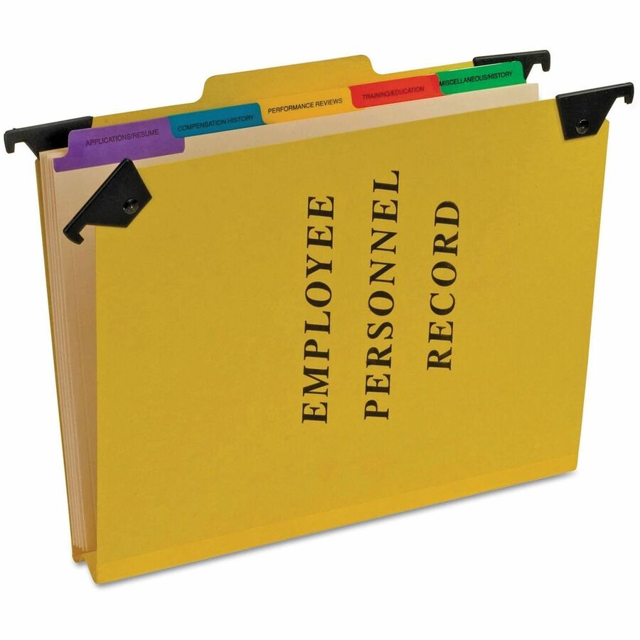 Pendaflex 1/3 Tab Cut Hanging Folder - 9 1/2" x 11 3/4" - 2" Expansion - 1" for Folder - 5 Divider - 20 pt. - Pressguard - Yellow - Tab Divider, Moisture Resistant, Reinforced Gusset, Rip Resistant - 1 Each