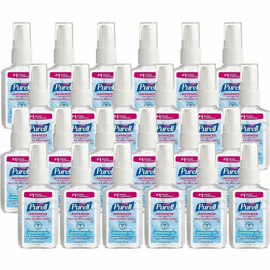 PURELL&reg, Advanced Hand Sanitizer Gel - 2 fl oz - Pump Bottle Dispenser - Kill Germs - Hand - Moisturizing - Clear - 24 / Carton