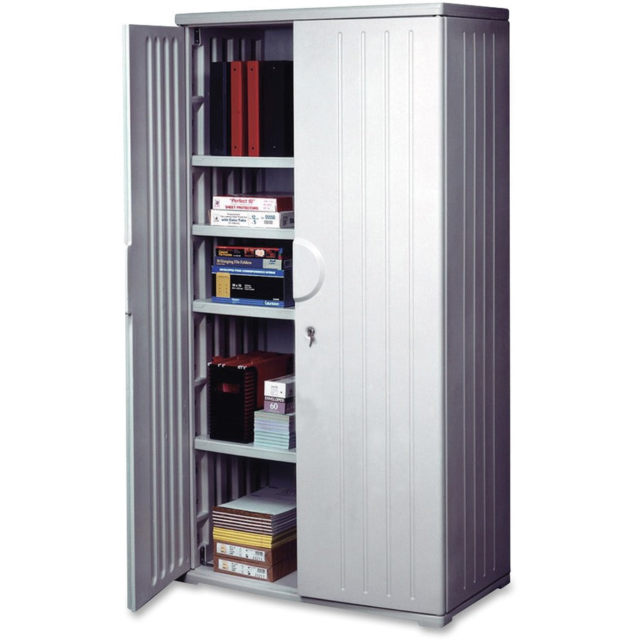 Iceberg Officeworks 4-Shelf Storage Cabinet - 36" Width x 22" Depth x 72" Height - 4 x Shelf(ves) - 125 lb Load Capacity - Key Lock, Scratch Resistant, Dent Proof, Chemical Resistant - Platinum - Polyethylene, Resinite - Recycled - Assembly Required