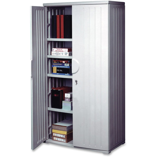 Iceberg Officeworks 4-Shelf Storage Cabinet - 36" Width x 22" Depth x 72" Height - 4 x Shelf(ves) - 125 lb Load Capacity - Key Lock, Scratch Resistant, Dent Proof, Chemical Resistant - Platinum - Polyethylene, Resinite - Recycled - Assembly Required