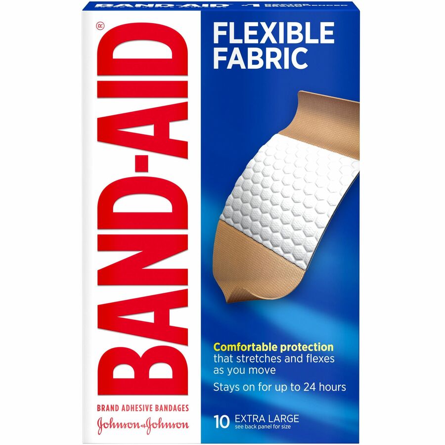 Band-Aid Flexible Fabric Adhesive Bandages - Extra Large - - 1.25" Width x 4" Length - Tan - 10 / Box