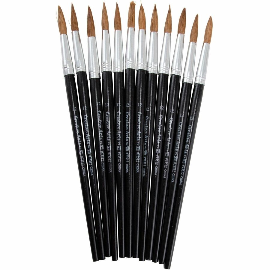 Charles Leonard Round Camel Hair Paint Brushes - No. 12 - Hardwood Black Handle - Aluminum Ferrule - 12 / Dozen