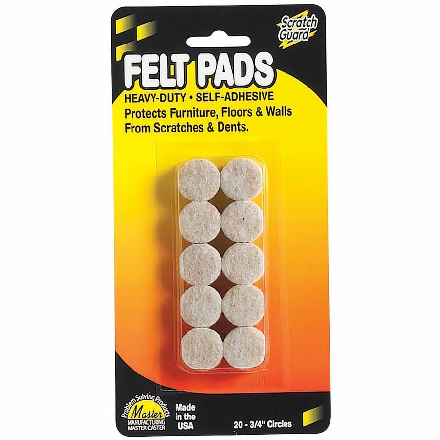 Scratch Guard Self-Adhesive Felt Circles - 20 Pad of 0.75" Diameter - Circle - Self-adhesive - Beige - Polyester Felt - 1Pack
