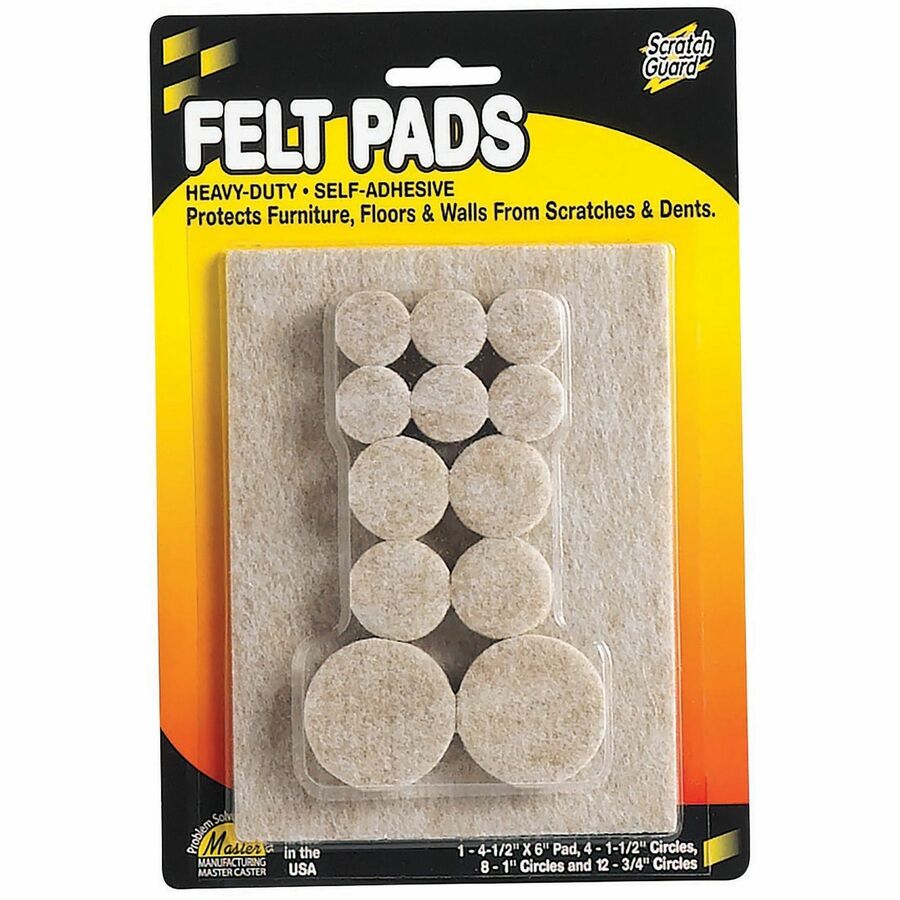 Scratch Guard Heavy-duty Felt Circle Pads - 12 Pad of 0.75" Diameter, 8 Pad of 1" Diameter, 4 Pad of 1.50" Diameter - Circle, Rectangle - Self-adhesive - Beige - Polyester Felt - 1Pack