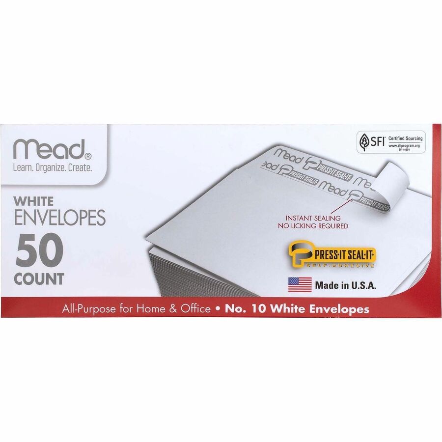 Mead Plain White Self-Seal Business Envelopes - Business - #10 - 4 1/8" Width x 9 1/2" Length - Self-sealing - White - 1 Box