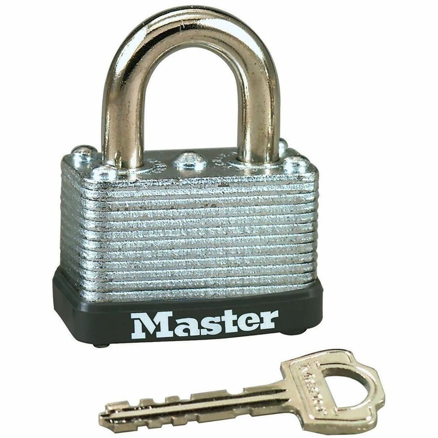 Master Lock Warded Padlock - Keyed Different - 0.25" Shackle Diameter - Cut Resistant, Dirt Resistant - Laminated Steel - Silver - 1 Each