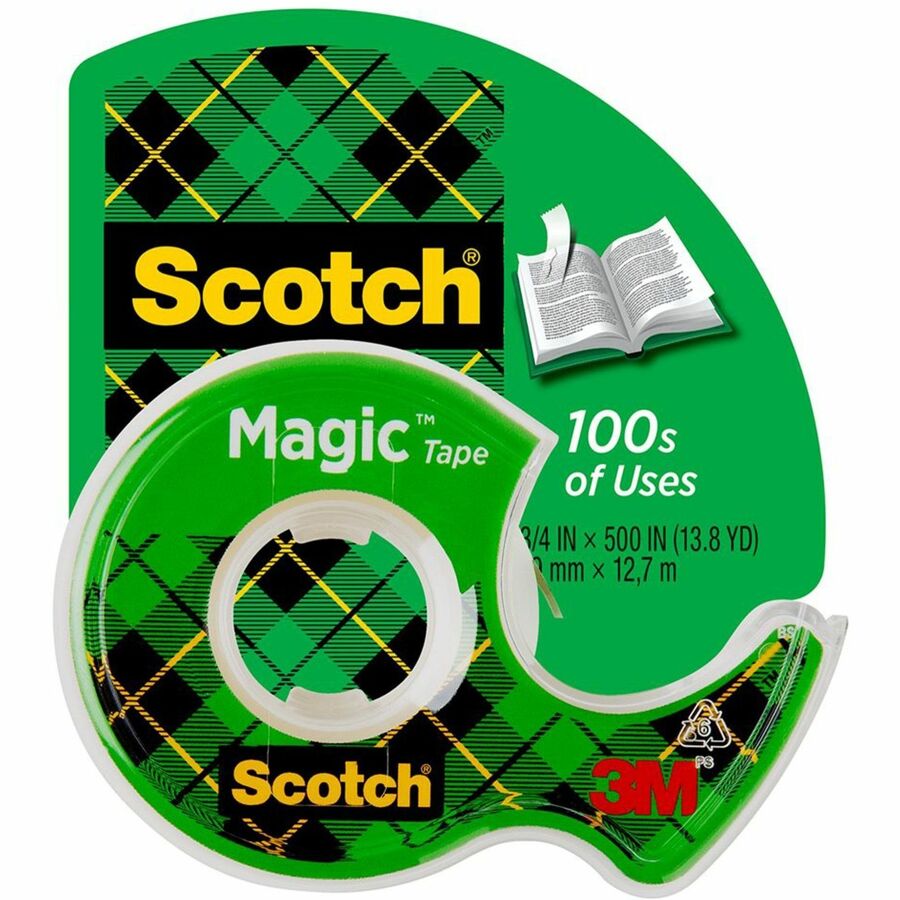 Scotch Magic Tape - 12.50 yd Length x 0.50" Width - 1" Core - Clear - Permanent Adhesive Backing - Dispenser Included - Handheld Dispenser - Split Resistant, Tear Resistant - For Mending, Splicing - 1 Roll