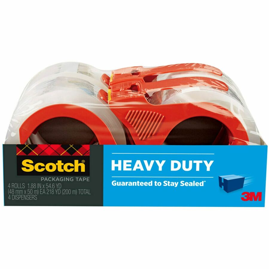 Scotch Heavy-Duty Shipping/Packaging Tape - 54.60 yd Length x 1.88" Width x 3.1 mil Thickness - 3" Core - Clear - Synthetic Rubber Resin - 3.10 mil - Dispenser Included - Breakage Resistance, Tear Resistant, Split Resistant, Moisture Resistant - For Pa...