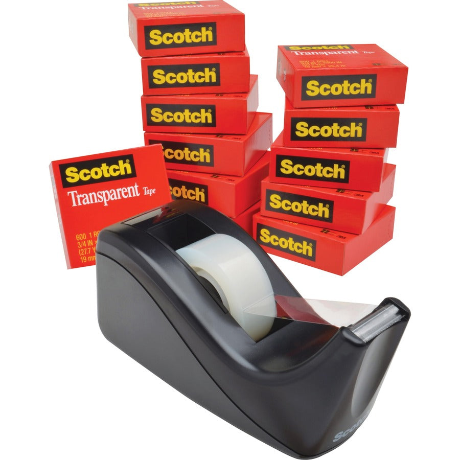 Scotch Transparent Tape and Scotch C60 Dispenser - 27.78 yd Length x 0.75" Width - 1" Core - Clear - Dispenser Included - Desktop Dispenser - Moisture Resistant, Stain Resistant, Long Lasting - For Multipurpose, Label Protection, Wrapping, Mending - 12...