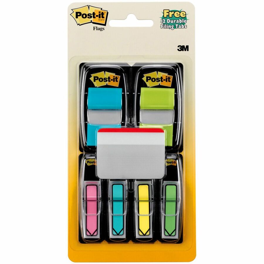 Post-it&reg, Flags and Arrow Flags Value Pack - 484 - 1" Flag/Note Width x 1 1/2" Flag/Note Length, 1/2" Flag/Note Width x 1 1/2" Flag/Note Length - Rectangle, Arrow - Unruled - Blue, Yellow, Yellow, Green, Pink, Assorted - Self-adhesive, Removable - D...