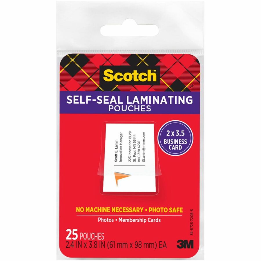 Scotch Self-sealing Laminating Business Card Pouches - Laminating Pouch/Sheet Size: 2.40" Width x 3.80" Length x 9.50 mil Thickness - Thick Gloss - for Business Card, Lists, Photo, Coupon, Punch Card - Acid-free, Photo-safe, Self-sealing, Double Sided...