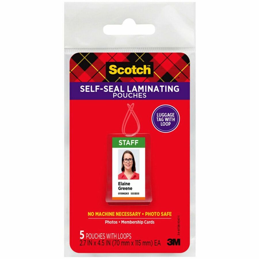 Scotch Self-Sealing Laminating Glossy Tag Pouches - Laminating Pouch/Sheet Size: 2.70" Width x 4.50" Length x 12.50 mil Thickness - Thick Gloss - for Luggage Tag, Lists, Photo, Coupon, Punch Card - Acid-free, Double Sided, Self-sealing, Photo-safe - Cl...