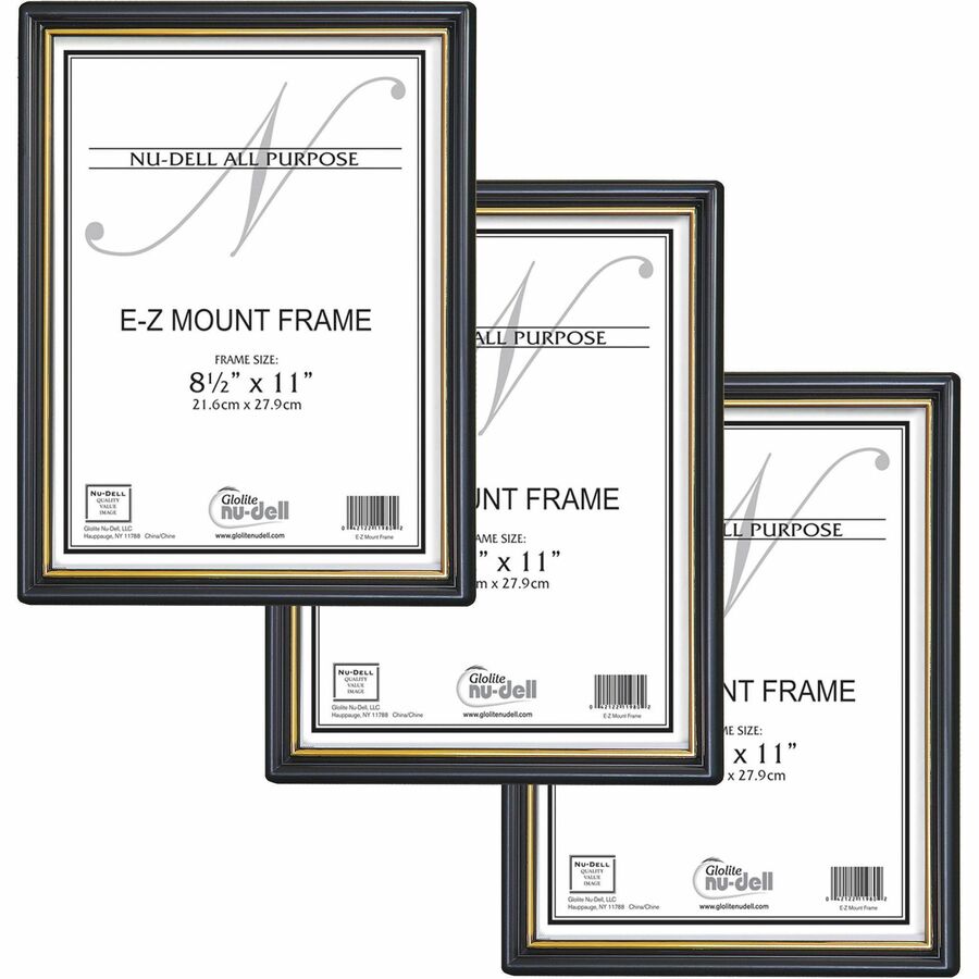 Golite nu-dell Easy Slide-In Document Frame - Holds 8.50" x 11" Insert - Horizontal, Vertical - Plastic - Black - 3 / Pack