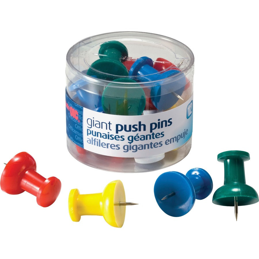 Officemate Giant Push Pins - 1.5" Length - Assorted - 1 Pack