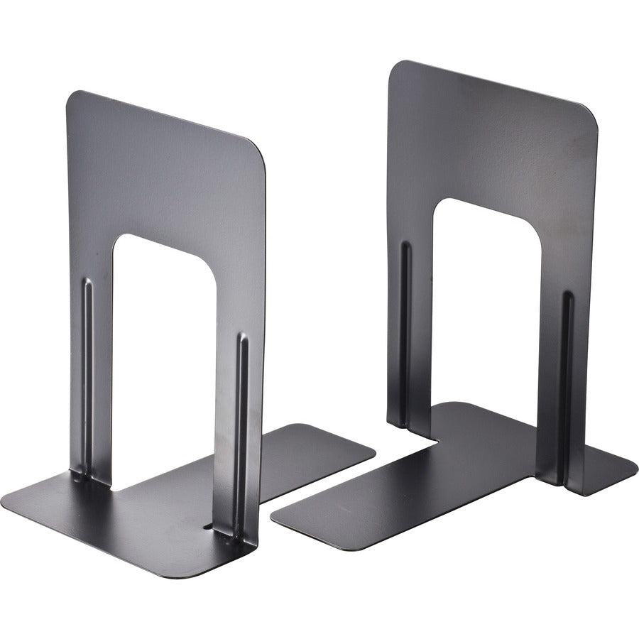 Officemate Nonskid Bookends - 9" Height x 5.87" Width x 8.18" Depth - Desktop - Non-skid Base, Chip Resistant, Non-slip, Scratch Resistant - Enamel - Black - Steel - 1 Pair