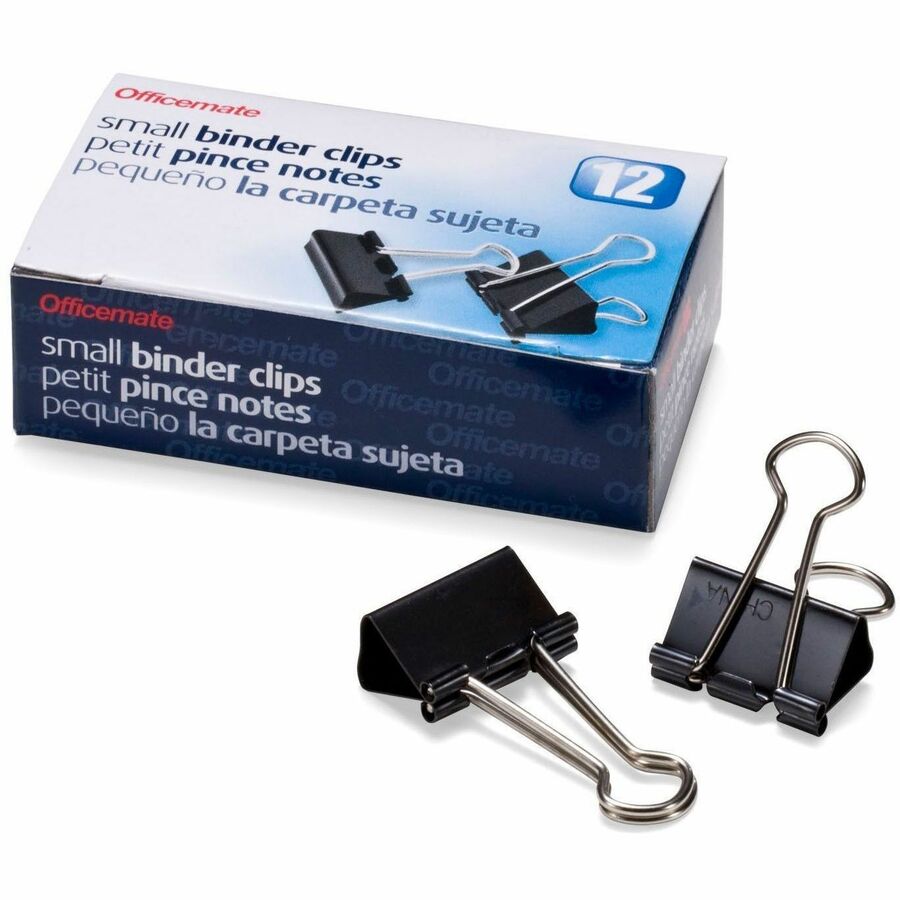 Officemate 99020 Small Binder Clips, Black, 12/Pack - Small - 0.7" Width - 0.37" Size Capacity - Corrosion Resistant - Black - 12 / Box