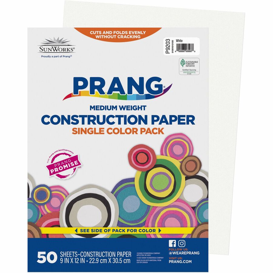 Prang Construction Paper - Multipurpose - 9" Width x 12" Length - White - 50 / Pack