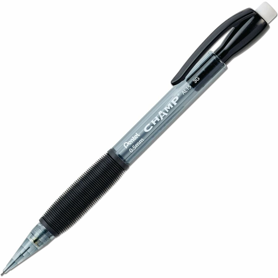 Pentel Champ Mechanical Pencils - 0.5 mm Black Lead - #2 - Refillable - Black Barrel - 12 / Dozen