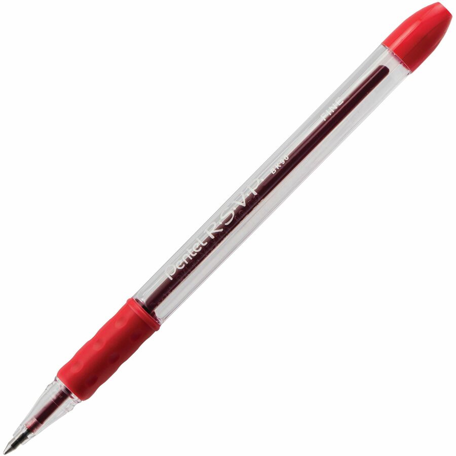 Pentel R.S.V.P. Ballpoint Stick Pens - Refillable - Red Ink - Clear Barrel - 12 / Dozen