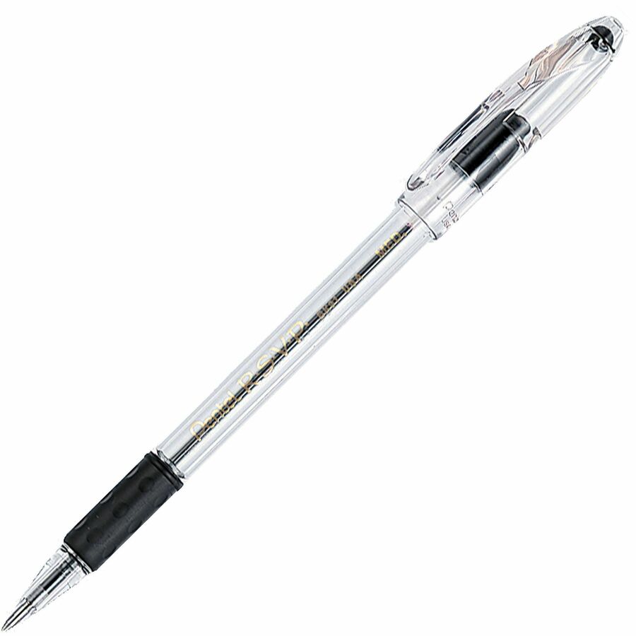 Pentel R.S.V.P. Ballpoint Stick Pens - Refillable - Black Ink - Clear Barrel - 12 / Dozen