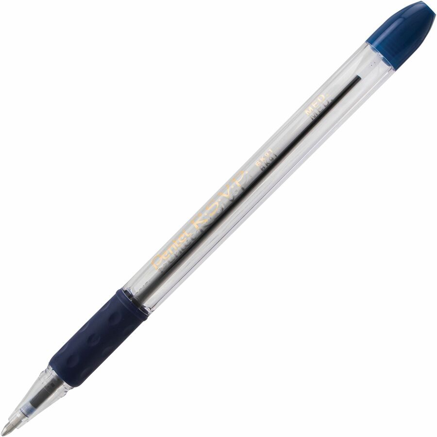 Pentel R.S.V.P. Ballpoint Stick Pens - Refillable - Blue Ink - Clear Barrel - 12 / Dozen